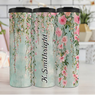 Waterverf Hangende Planten met Rozen Thermosbeker
