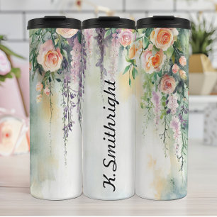 Waterverf Hangende Planten met Rozen Thermosbeker