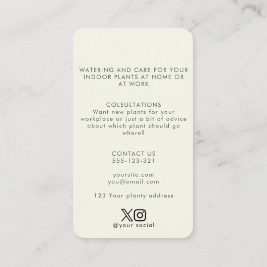 Waterverf Hanging Plant Roze en Crème Visitekaartje (Achterkant)