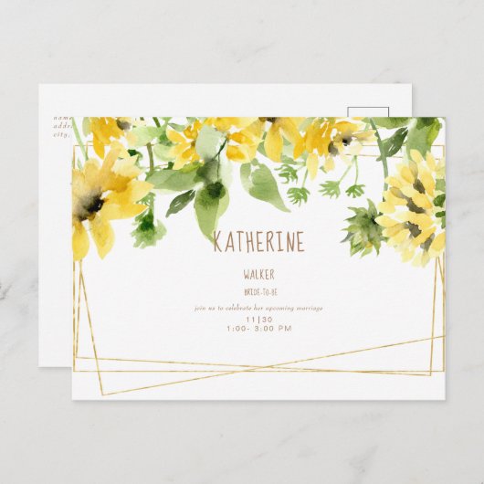 Waterverf Hanging Sunflower Vrijgezellenfeest Invi Uitnodiging Briefkaart (Voorkant / Achterkant)