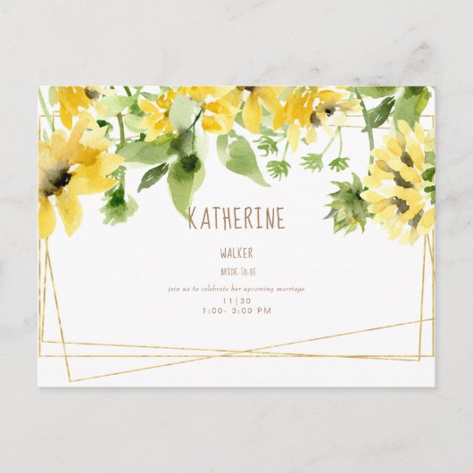 Waterverf Hanging Sunflower Vrijgezellenfeest Invi Uitnodiging Briefkaart (Voorkant)