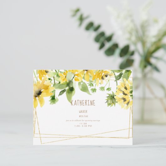 Waterverf Hanging Sunflower Vrijgezellenfeest Invi Uitnodiging Briefkaart (Staand voorkant)