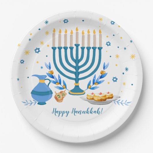 Waterverf Hanukkah Holiday Papieren Bordje (Voorkant)