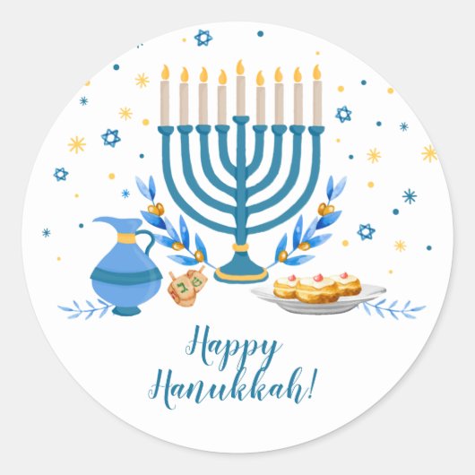 Waterverf Hanukkah Holiday Ronde Sticker (Voorkant)