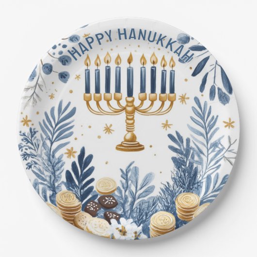 Waterverf Hanukkah-viering Papieren Bordje (Voorkant)