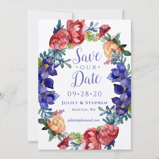 Waterverf Happiness Wedding Save Our Date Kaart (Voorkant)