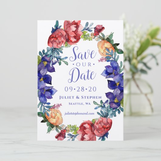 Waterverf Happiness Wedding Save Our Date Kaart (Staand voorkant)
