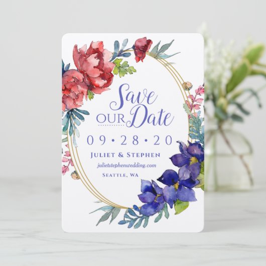 Waterverf Happiness Wedding | Sla onze datum op Kaart (Staand voorkant)