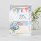 Waterverf Happy 4 juli kust strand scene Feestdagenkaart (Staand voorkant)