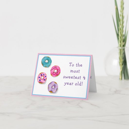 Waterverf Happy 4th Birthday Frosted Donuts Kaart (Voorkant)
