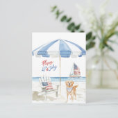 Waterverf Happy 4th of July Beach Patriotic Dog Briefkaart (Staand voorkant)