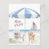Waterverf Happy 4th of July Beach Patriotic Dog Briefkaart (Voorkant)