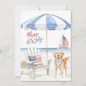 Waterverf Happy 4th of July Beach Patriotic Dog Feestdagenkaart (Voorkant)