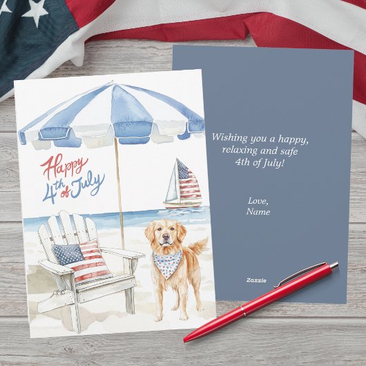 Waterverf Happy 4th of July Beach Patriotic Dog Feestdagenkaart