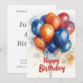Waterverf Happy Birthday Balloons Verjaardag Kaart (Voorkant / Achterkant)