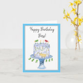 Waterverf Happy Birthday Boss Stock Market Cake Kaart (Gele Bloem)