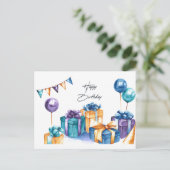  Waterverf Happy Birthday Briefkaart (Staand voorkant)