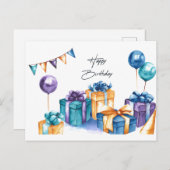  Waterverf Happy Birthday Briefkaart (Voorkant / Achterkant)