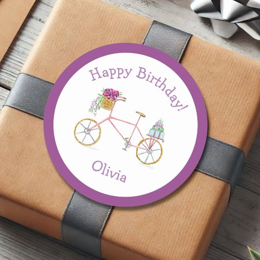 Waterverf Happy Birthday-fiets Ronde Sticker