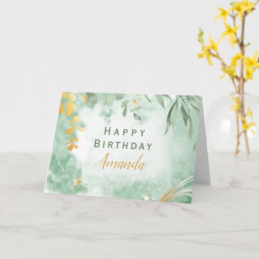 Waterverf Happy Birthday Gevouwen Wenskaart Kaart (Gele Bloem)
