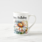 Waterverf 'Happy Birthday Mama' Witte BLOEMEN Porselein Kop (Rechts)