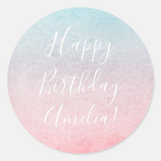 Waterverf Happy Birthday Naam Aqua Ronde Sticker (Voorkant)
