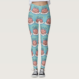Waterverf Happy Birthday Pink Cake Celebration Leggings