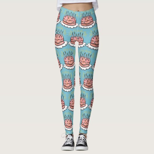 Waterverf Happy Birthday Pink Cake Celebration Leggings (Voorkant)