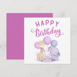 Waterverf Happy Birthday Schattige Baby Party Anim Kaart