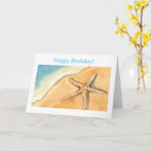 Waterverf Happy Birthday Starfish op strand Kaart (Gele Bloem)