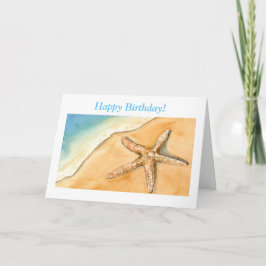 Waterverf Happy Birthday Starfish op strand Kaart