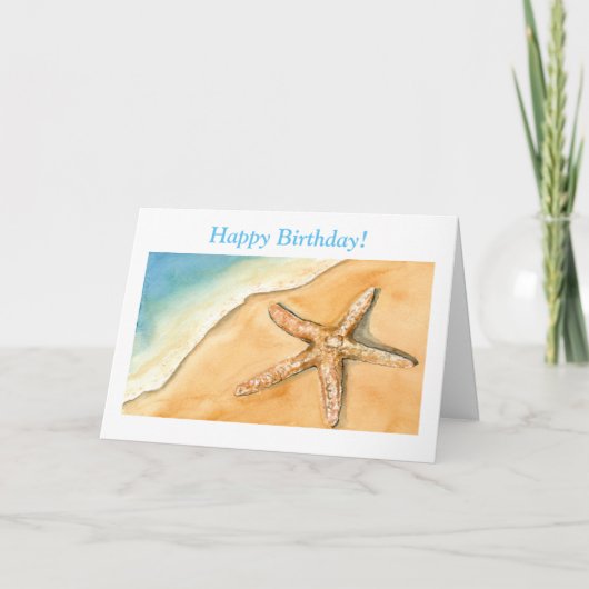 Waterverf Happy Birthday Starfish op strand Kaart (Voorkant)