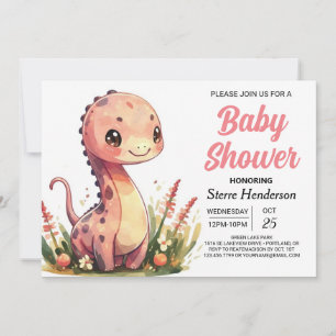 Waterverf Happy Boho Dinosaur Meisje Baby shower Kaart