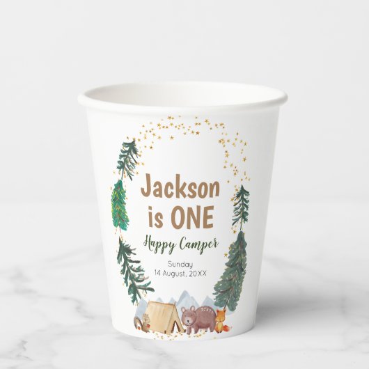 Waterverf Happy Camper 1e verjaardag papieren beke Papieren Bekers (Voorkant)