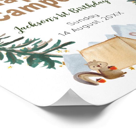 Waterverf Happy Camper 1st Birthday Welkomstteken Poster (Hoek)