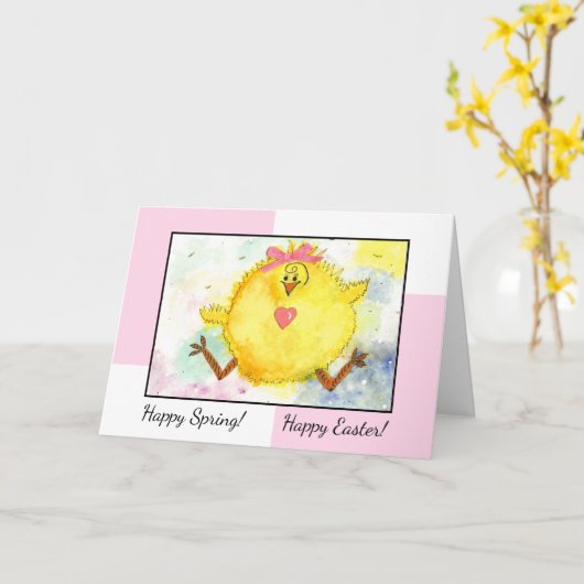 Waterverf Happy Chick Paaskaart Kaart (Gele Bloem)
