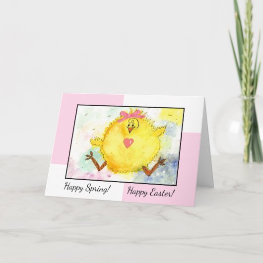 Waterverf Happy Chick Paaskaart Kaart (Voorkant)