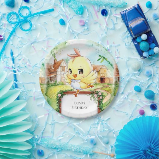 Waterverf Happy Chicken Birthday Papieren Bordje (Feest)