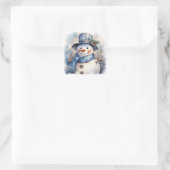 Waterverf Happy Christmas Sneeuwman in de winter Vierkante Sticker (Tas)