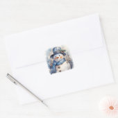 Waterverf Happy Christmas Sneeuwman in de winter Vierkante Sticker (Envelop)