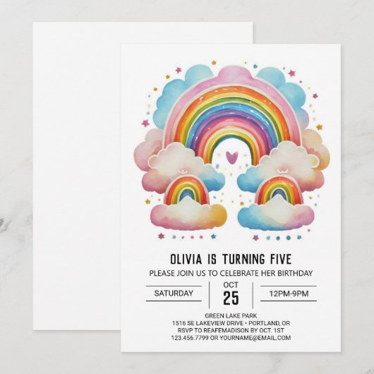 Waterverf Happy Clouds Meisje Birthday Kaart (Voorkant / Achterkant)