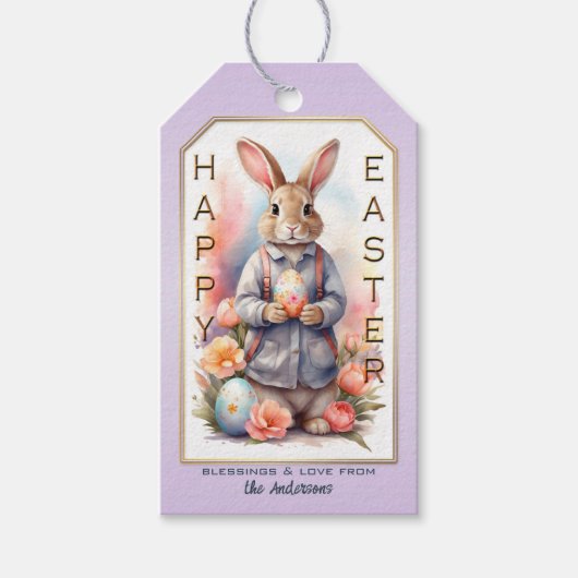 Waterverf Happy Easter Bunny Cadeaulabel (Voorkant)