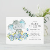 Waterverf Happy Elephant Baby Jongensdouche Kaart (Staand voorkant)