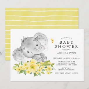 Waterverf Happy Elephant Neutral Baby shower Kaart