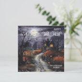 Waterverf Happy Halloween Haunted House Feestdagenkaart (Staand voorkant)