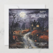 Waterverf Happy Halloween Haunted House Feestdagenkaart (Voorkant)