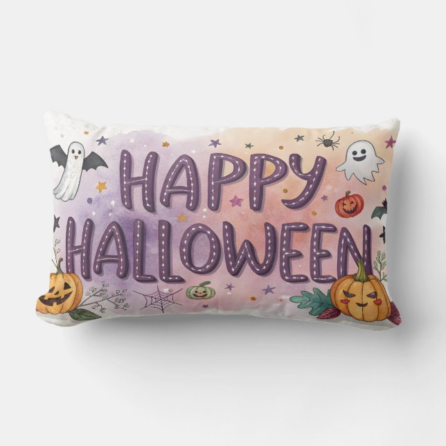 Waterverf Happy Halloween Kussen (Voorkant)