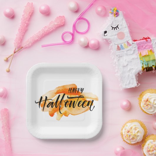 Waterverf Happy Halloween Papieren Bordje (Feest)
