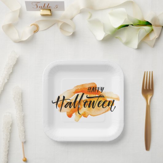 Waterverf Happy Halloween Papieren Bordje (Huwelijk)