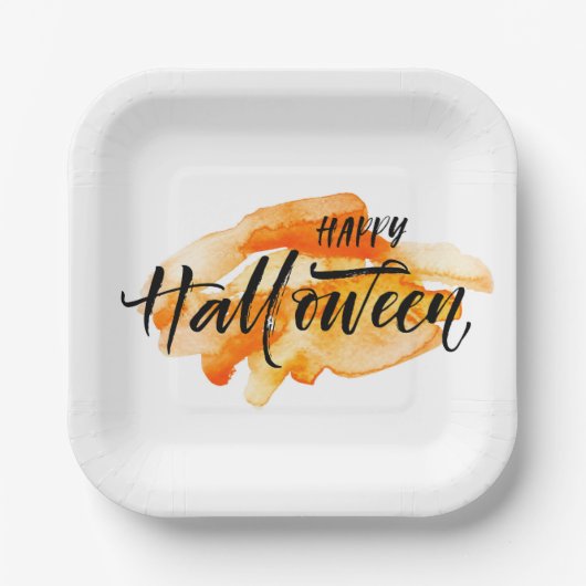 Waterverf Happy Halloween Papieren Bordje (Voorkant)